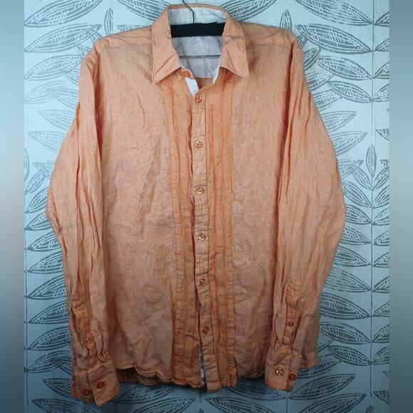 Cubavera Button Down Linen Orange Long Sleeve Lightweight Embroidery - Picture 1 of 8